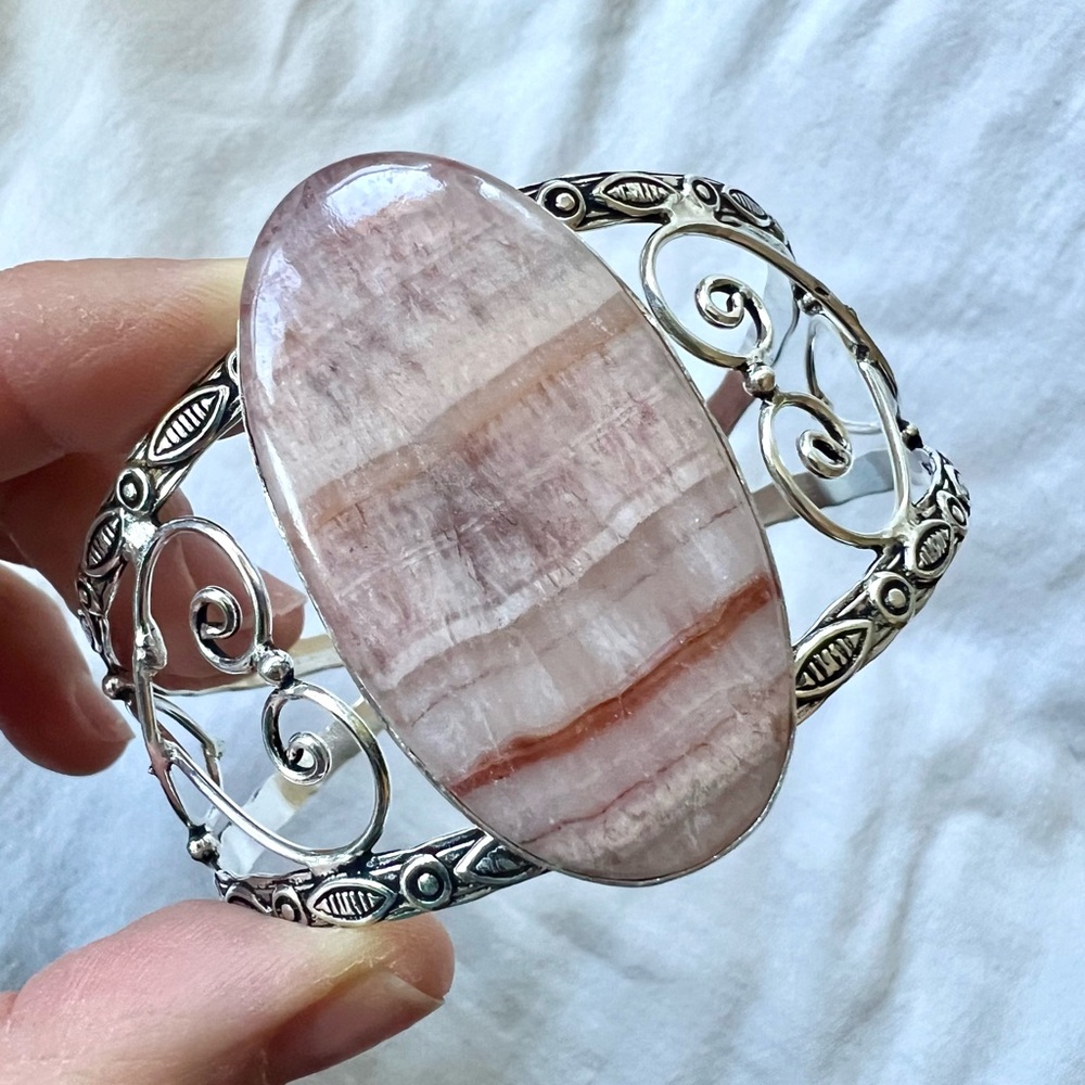 925 Nurturing Peach Calcite Cuff Bracelet